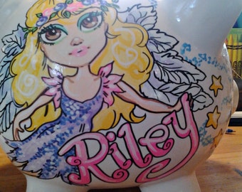 Piggy Bank for Kids Personalized Girls Angel Hand Painted