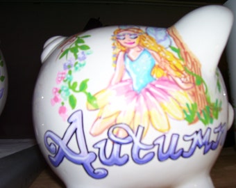 Personalized Piggy Bank - Fairies and Flowers