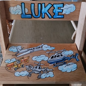 Hand Painted, Personalized ,Flip Stool ,Step Stool ,Planes , Helicopters image 1