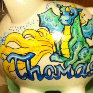 Personalized Handpainted Boy Dragon Piggy Bank image 1