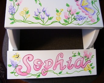 Handpainted Flip Stool -  Pastel Butterflies and Flowers