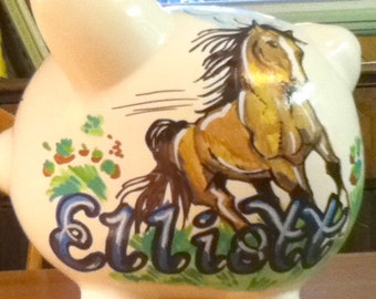 Personalized Piggy Bank Galloping Horses Running Horses