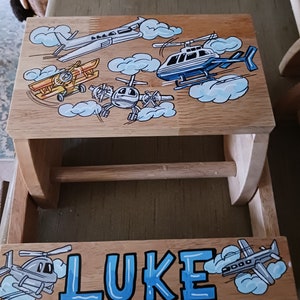 Hand Painted, Personalized ,Flip Stool ,Step Stool ,Planes , Helicopters image 2