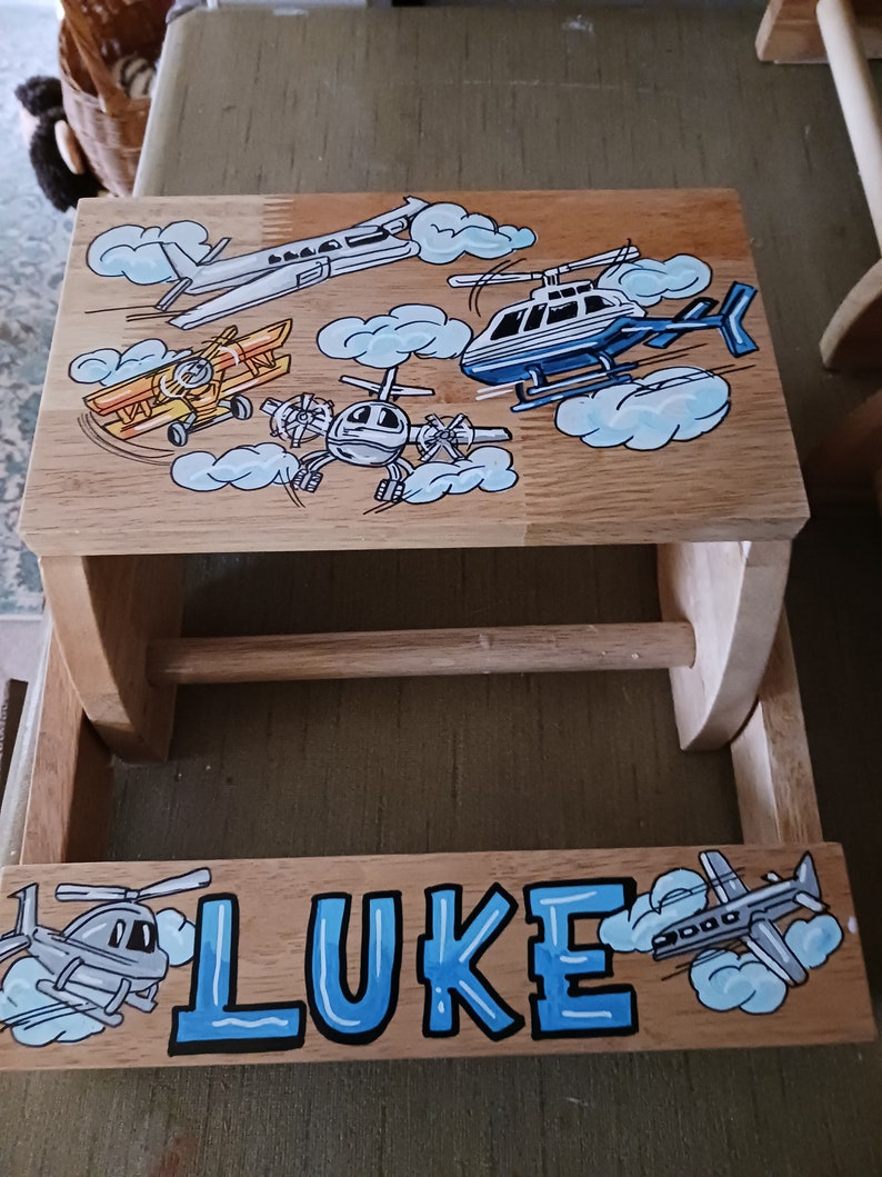 Hand Painted, Personalized ,Flip Stool ,Step Stool ,Planes , Helicopters image 2