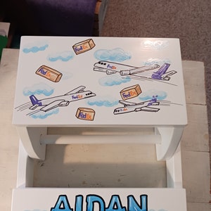Hand Painted, Personalized ,Flip Stool ,Step Stool ,Planes , Helicopters image 3