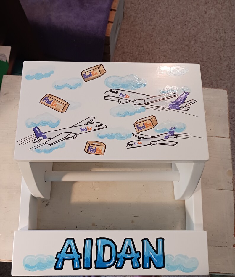 Hand Painted, Personalized ,Flip Stool ,Step Stool ,Planes , Helicopters image 3