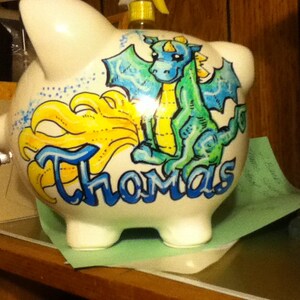 Personalized Handpainted Boy Dragon Piggy Bank image 4