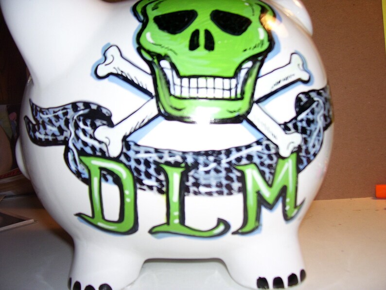Personalized Piggy Bank Skull and Bones Handpainted Etsy
