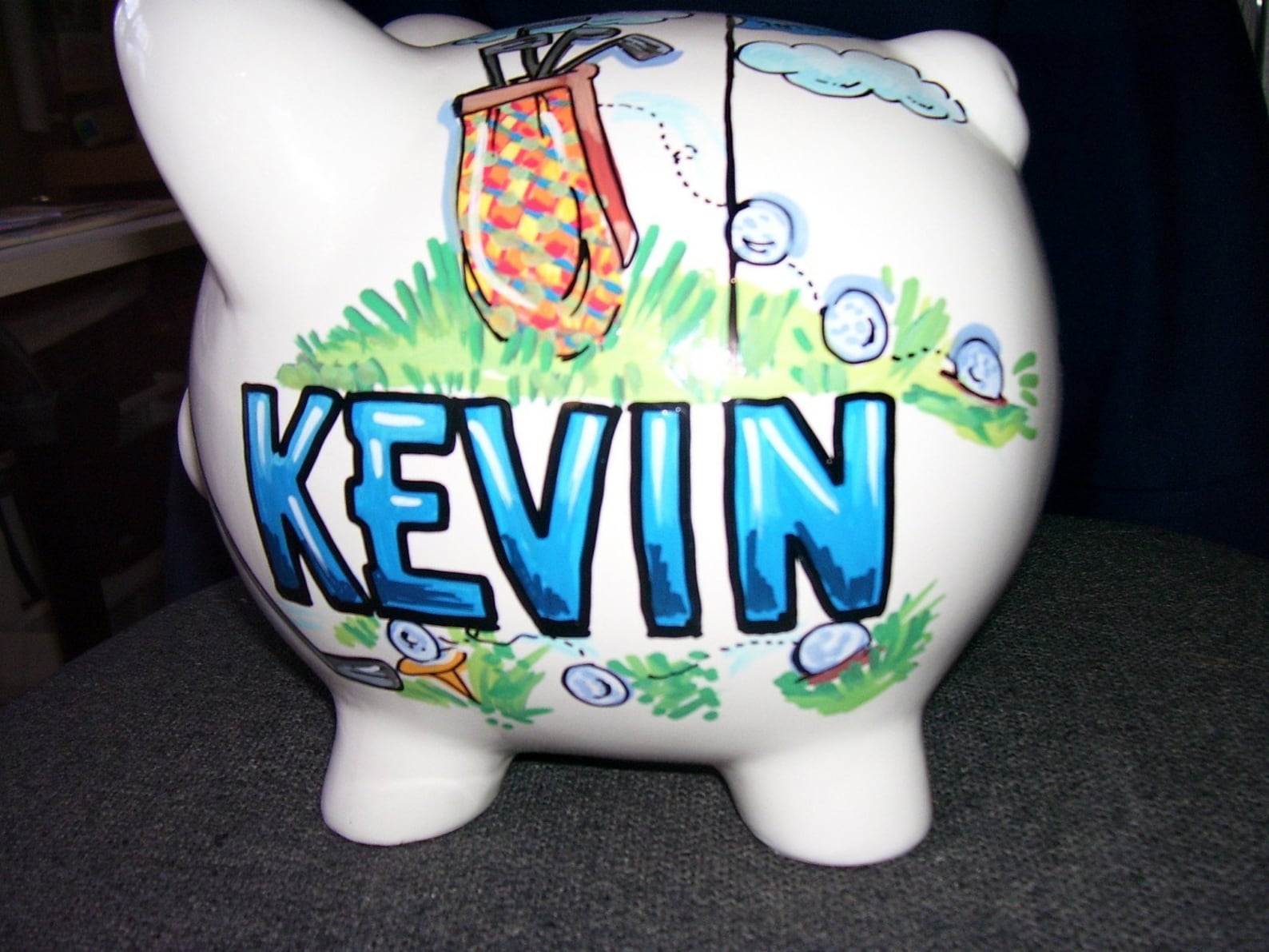 Personalized Piggy Bank Golf Theme Handpainted Etsy