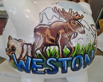 Realistic Animals Piggy Bank Personalized Handpainted Bear Moose Deer