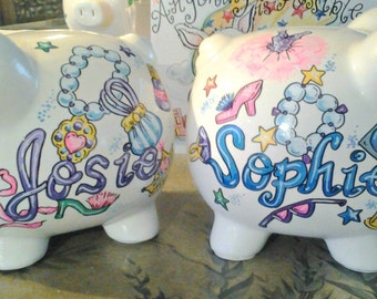 Piggy Bank for Kids Personalized Dress Up Design Hand Painted