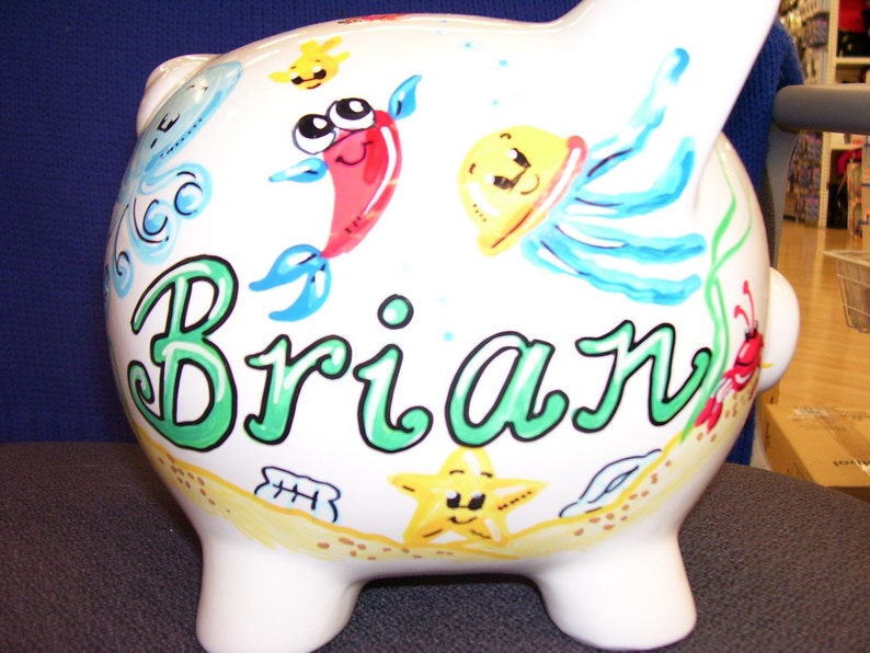 Piggy Bank Handpainted Personalized Under the Sea Theme Etsy