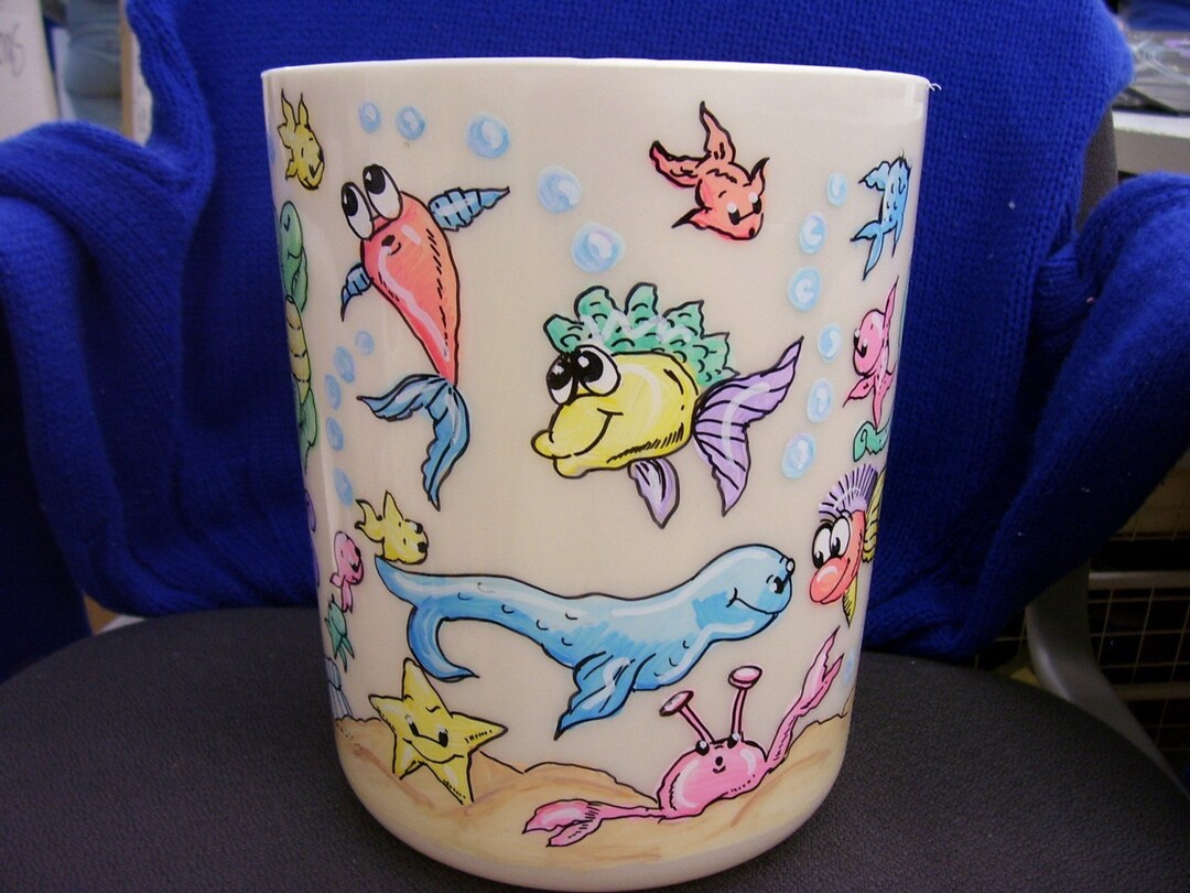 Wastebasket Under the Sea Fish Handpainted and Personalized Etsy