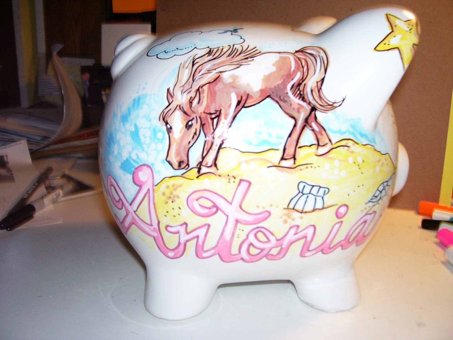 Unique Handpainted Personalized Piggy Bank Horses Etsy