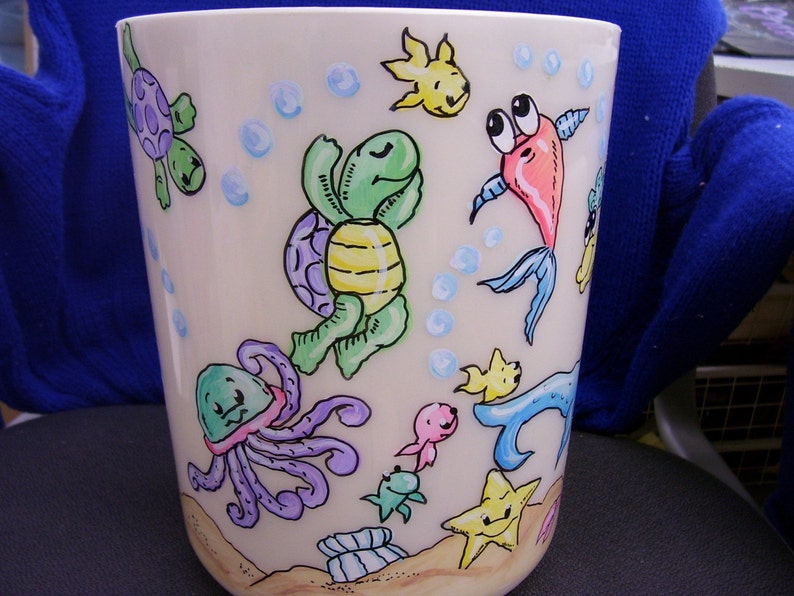 Wastebasket Under the Sea Fish Handpainted and Personalized Etsy