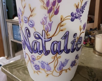 Hand Painted Wastebasket Personalized Pretty Flowers