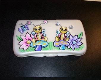 Baby Wipes Travel Case - Ladybug Sisters - Handpainted and Personalized
