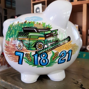Personalized Piggy Bank Tractor Combine Farm Bank Handpainted image 2