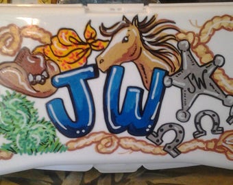 Baby Wipes Travel Case - Cowboy Design - Handpainted and Personalized