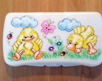 Baby Wipes Travel Case - Baby Girl Ducks - Handpainted and Personalized