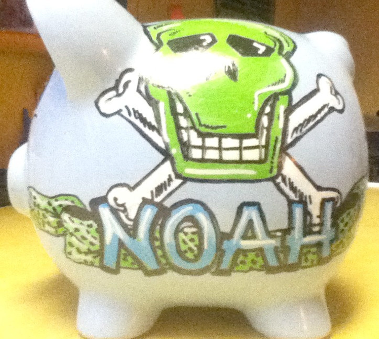 Personalized Piggy Bank Skull and Bones Handpainted Etsy