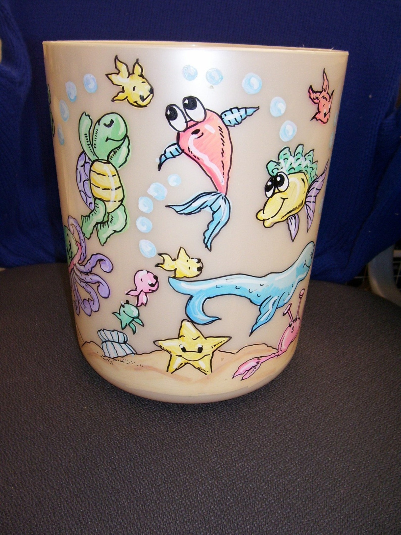 Wastebasket Under the Sea Fish Handpainted and Personalized Etsy