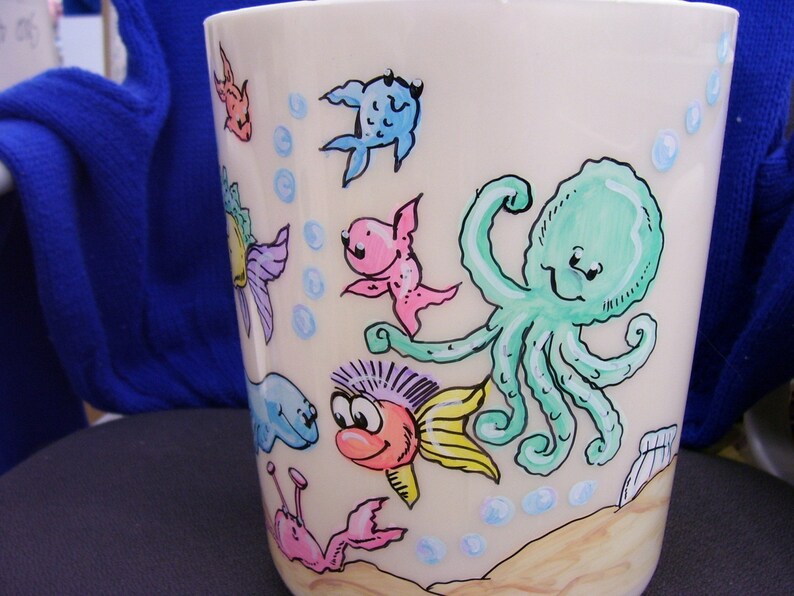 Wastebasket Under the Sea Fish Handpainted and Personalized Etsy