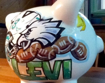 Personalized Piggy Bank Sports Custom Art in the Football Team of Your Choice