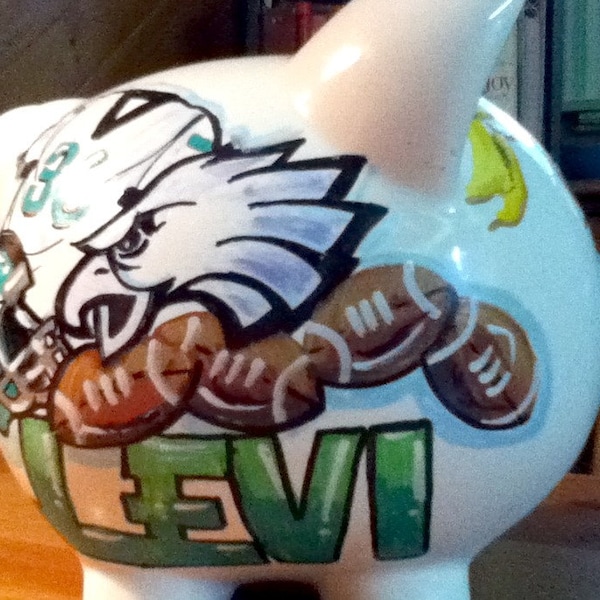 Personalized Piggy Bank Sports Custom Art in the Football Team of Your Choice