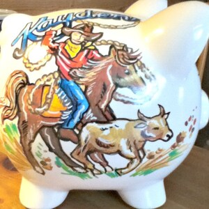 Personalized Piggy Bank Cowboy Design Horse Rope Handpainted image 2