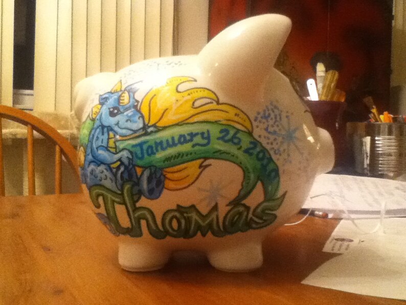 Personalized Handpainted Boy Dragon Piggy Bank image 2