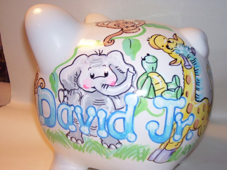Personalized Piggy Bank baby Animals 2 Boy Pastels Etsy
