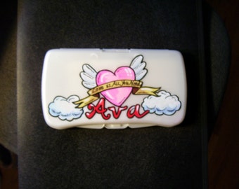 Baby Wipes Travel Case - Heart Tattoo - Handpainted and Personalized