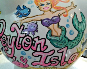 Personalized Piggy Bank - Under the Sea Fish and Mermaid