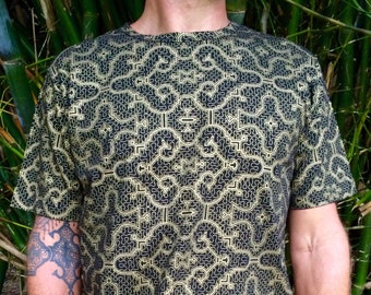 Organic Cotton - Black and Gold Shipibo T-Shirt - Sacred Geometry - Yoga - Eco fashion - Shipibo Clothing