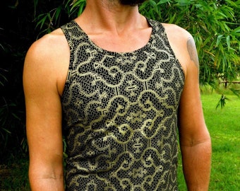 Bamboo Black and Gold Shipibo Tank Top - Ayahuasca - Sacred Geometry Tank Top