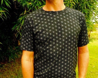 Black and Gold Flower of Life T-Shirt - Sacred Geometry - Organic Cotton - Seed of Life