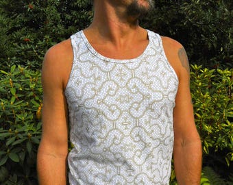 Bamboo White and Gold Shipibo Tank Top - Ayahuasca - Sacred Geometry - Eco fashion  - Shipibo Clothing