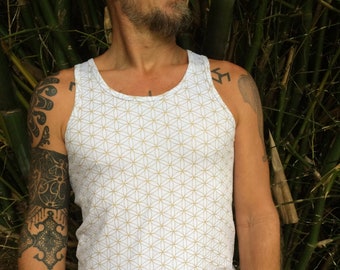 Bamboo - White and Gold Flower of Life Tank Top - Sacred Geometry - Yoga - Eco fashion - Seed of Life