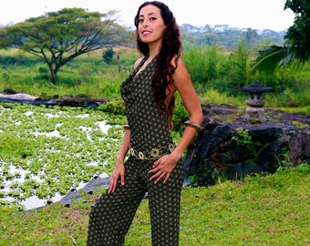 Black and Gold Flower of Life Yoga Jumper - Sacred Geometry  - Onesie - Bamboo