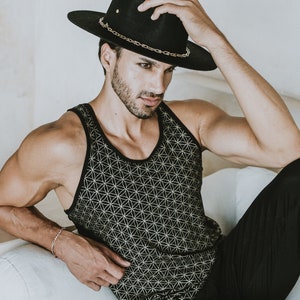 Schwarz und goldene Blume des Lebens Tank Top - Heilige Geometrie - Eco Mode - Same des Lebens