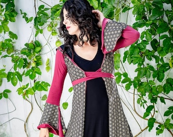 Maroon and Black Flower of Life Cloak - Cape - Coat