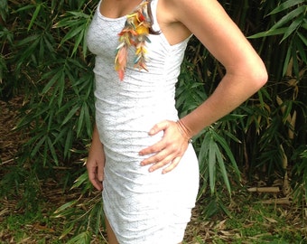 Bamboo Ixora Dress with Flower of Life print - White and Gold - Sacred Geometry