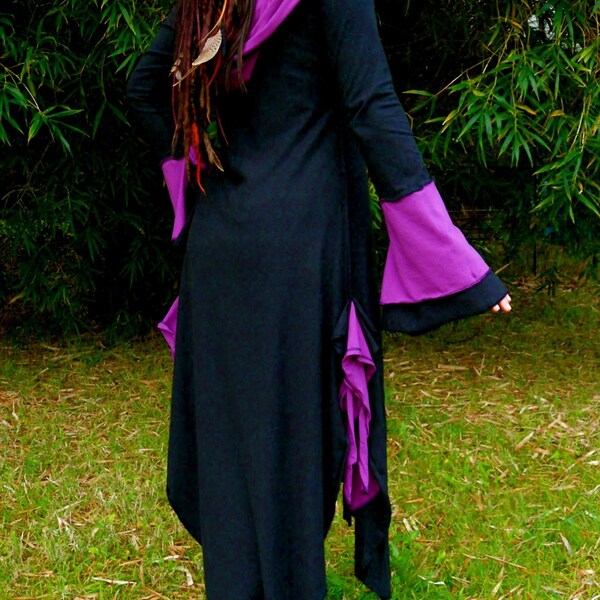 Black and Magenta 2 Layer Reversible Cloak - Illa Coat - Flameco - Gothic - Victorian - Pirate - Tribal Fusion - Large - ORGANIC COTTON