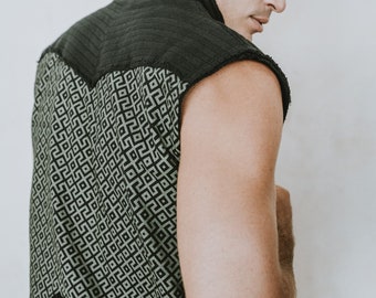 Amazonia Vest - Sacred Geometry - Neo Tribal - Black and Olive Green