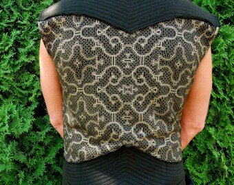Organic Cotton - Black and Gold Shipibo Avatar vest - Shipibo Clothing - Neo Tribal