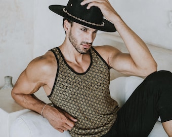 Schwarz und Gold Blume des Lebens Tank Top - Heilige Geometrie - Bambus
