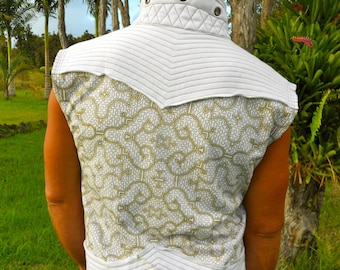 Organic Cotton White and Bronze Shipibo Vest - Shipibo Icaro - Ayahuasca Patterns