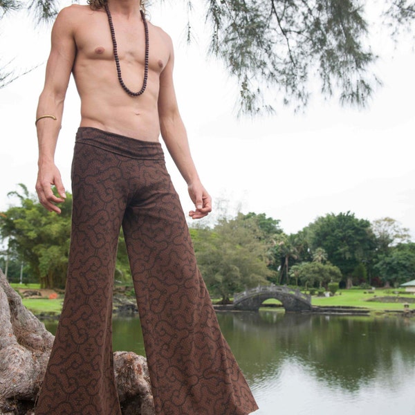 Medium - Brown and Black Amaru Pants -  Shipibo Print - Organic Cotton - Ayahuasca Clothing - Yoga Pants - Tribal Fusion