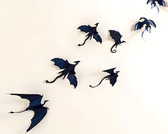Gothic 3D Dragon Wall Stickers: Kids Room Decor, Black PVC (7pcs/Set)